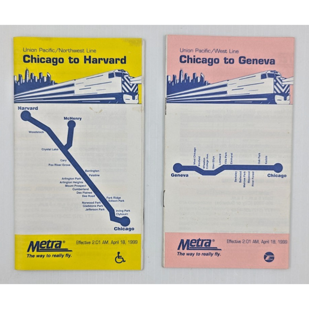 METRA Chicago to Geneva / Harvard Timetable Booklet April 1999 Lot of 2